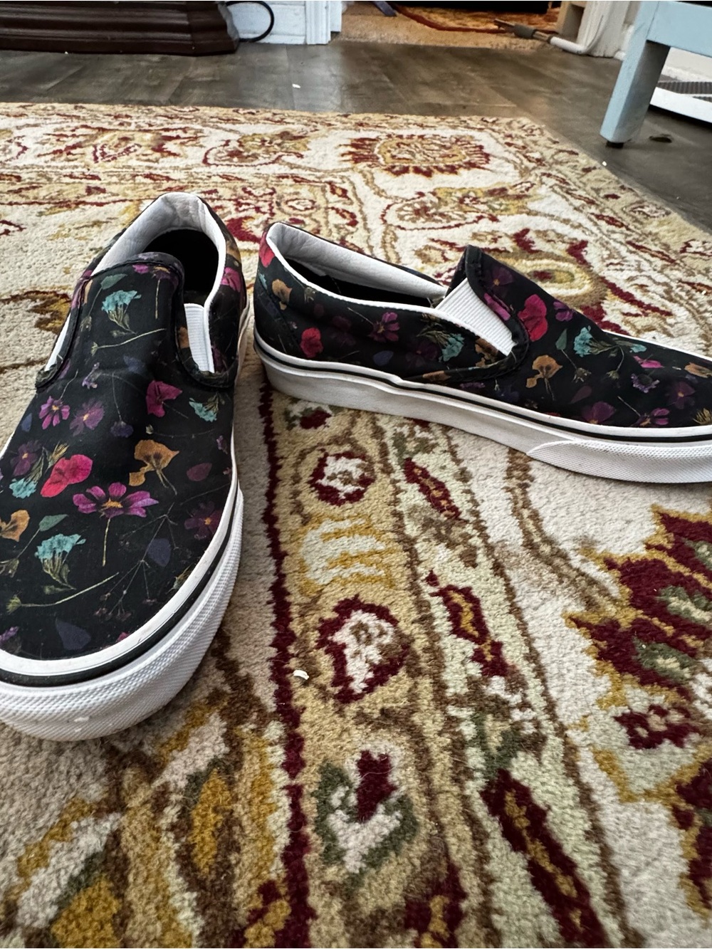 Vans Slip-On Canvas Sneakers - Black with Floral Accents - Picture 2 of 5